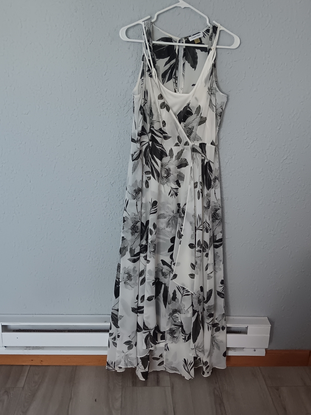 Calvin Klein White Maxi Dress with Black Floral Print